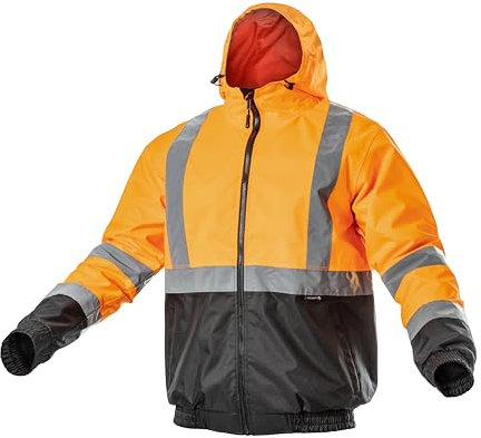 HÖGERT TECHNIK Warnschutzjacke Herren wasserdicht – Regenjacke Arbeitsjacke mit Kapuze – Sicherheitsjacke Reflektierend für Bau, Industrie, Outdoor – EN ISO 20471 Klasse 2 zertifiziert 3XL