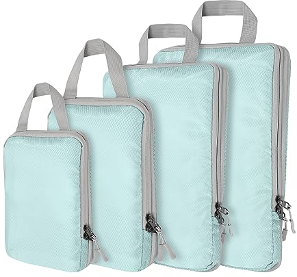 Compression Packing Cubes,4 Set Ultralight Packing Cubes for Carry on Suitcase, Travel Packing Essentials for Suitcase Organizer Bags Set, Durable Travel cubes for Luggage (Set of 4, Lake Blue)