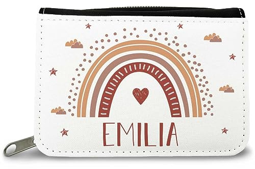 GRAVURZEILE Bedruckte Geldbörse - Regenbogen Design - Personalisiert mit Name - Geschenk für Kinder & Teenager für Taschengeld Fahrkarte - für Jungen Mädchen Schüler zum Geburtstag Farbe Rot