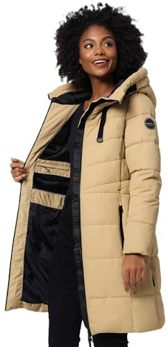 MARIKOO Damen Winterjacke lange Winter Stepp Jacke mit Teddyfell warm gefüttert B978 [B978-Natsuk-Beige-Gr.XXL]