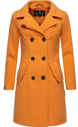 MARIKOO Damen Wollmantel Langer Trenchcoat mit Reversekragen Nanakoo Apricot Sorbet Gr. XL