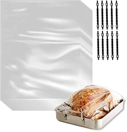 Vepoty Geschmacks-Bratbeutel 20 Stück großer Truthahnbeutel transparenter Ofen-Kochbeutel mit Bändern für Fleisch Truthahn Fisch Gemüse