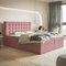 MOTIVENA Costa Boxspringbett 180x200 mit Bettkasten und Topper, Polsterbett 180x200 mit Bettkasten, Bonellfederkern-Matratze (H4), T28 Komfortschaumstoff Topper (H3), Samt, Rosa (Pink)