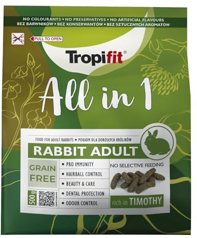 Tropifit All in 1 Rabbit Adult 1,75kg – Futter für ausgewachsene Kaninchen – extrudiertes Alleinfutter Getreidefrei, Ballaststoffreich mit Wiesengras und Kräutern