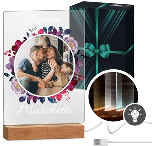 Maverton beleuchteter LED-Fotoaufsteller, Glasbild mit LED-Beleuchtung | Personalisiertes LED-Acrylglas mit eigenem Foto für Paare, Glasbild zur Hochzeit zum Valentinstag, Größe: 21x32x4,5cm