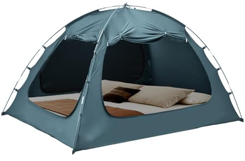 LILYPELLE Bettzelt, Betthimmel, Zelte, Queen-Size-Größe, tragbares Traumzelt, Schlafzelte für Erwachsene, 80% Verdunkelung, Private Raumzelte auf Bett mit DREI Türen, Blau