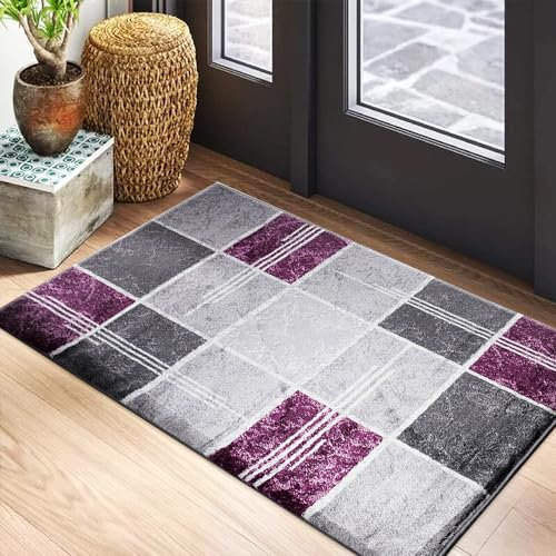 B&B Super Soft Rugs for Living Room Bedroom Rug - Thick Dense Pile Non Shed Fluffy Rug For Bedroom - Small Medium Large Carpet Area Rugs Kitchen Floor Mat (Purple, 60 x 110 cm (2 ft x 3 ft 6))