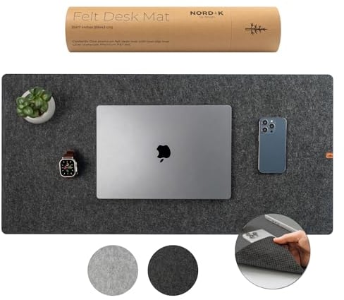 Nordik Large Felt Desk Mat - Charcoal - 89 x 43 cm - Full Desk Cover Keyboard and Mouse Mat - Protector Pad and Matt - Deskmat Blotter for Office