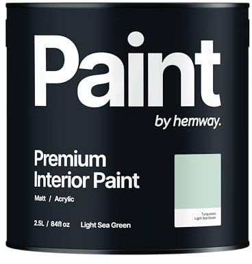 Hemway - Premium Interior Paint - Light Sea Green 2.5 L | Indoor Matt Finish, Acrylic & Water-Based Emulsion | Quick Dry & High Coverage for the Kitchen, Bathroom & Bedroom