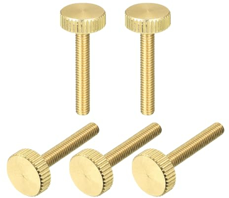 sourcing map Knurled Thumb Screws, M4x25mm Flat Brass Bolts Grip Knobs Fasteners for Home, Electronic, Machine 5Pcs