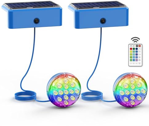 Skairipa Solar Pool Lights, Solar Powered Submersible LED Lights with Remote IP68 Waterproof, Swimming Pool Light, 16 Colors Pool Light for Frame Above Ground Inground Pool, Pond (Blue, 2 Pack)