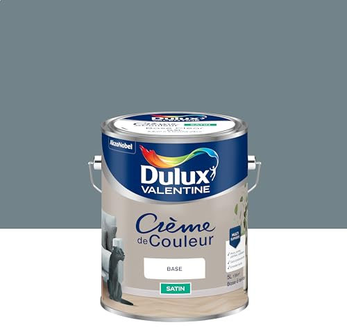 Dulux Valentine Crème de Couleur - Peinture multi-supports intérieure - Satin Bleu Gris 5 L