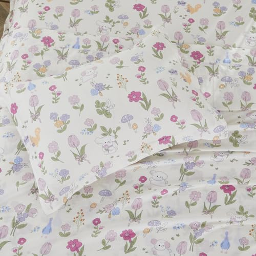 Brandream Kinder-Bettwäsche-Set für Doppelbett, 100 % Musselin-Baumwolle, 3-teilig, bedruckt, Gartenblumen, Mädchen-Bettwäsche, Kissenbezug, weich und atmungsaktiv (Rosa)