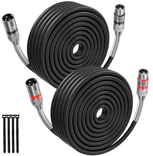 XLR Cables 100FT/30M 2 Packs, Premium Heavy Duty Balanced Microphone Cable with 3-Pin XLR Male to Female Microphone Cord Connector Compatible with Microphones,Mixer,Speaker Systems,Preamps and More