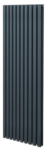 Oval Column Radiator 1800mm x 600mm Modern Designer Double Panel Central Heating Heater Matt Anthracite Grey Carbon Steel Vertical Kitchen Living Room Free Cleaning Brush Fixing Kit & Brackets