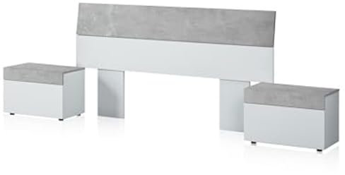 Miroytengo Cabecero con Mesitas de Noche Kao Estilo Industrial Color Blanco y Gris Cemento 298 cm