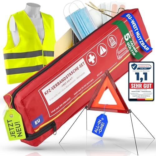 KFZ Verbandskasten inkl. Warndreieck & Warnweste bis 2029 [EU-konform] nach DIN 13164:2022 Erste Hilfe Set Verbandstasche Pannenset 2025 Auto Wohnmobil zubehör zuhause 100% zuverlässig Smart Planet
