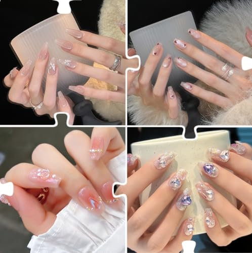 False Nails Press on Nails Pure Handmade 50pcs/100PCS Randomised set of 5/10 Different Nails Designs Reusable Fake Nails Stick on Nails French Tip False Nails (XS, Random non-repeatable 10 Sets)