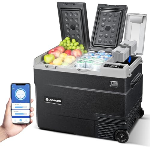AAOBOSI Kompressor Kühlbox 51L, Kühlbox Auto Doppelzone 2 in 1 bis -20 °C, Kühlbox 12v 230v Tragbar mit Digitale Temperaturregelung, App-Steuerung, Anti-Shake, für Camping, LKW, Boot, Reisemobil