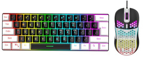 Gaming Keyboard and Mouse Combo, USB C Wired Keyboard Mouse Multi Color LED Backlit Mechanical Keyboard and Mouse Set for Computer Laptop (Black Center White Frame)