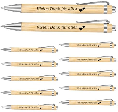 12 Stück Inspirierende Kugelschreiber, Dankeschön Kugelschreiber Geschenke mit Spruch Danke für Alles, Inspirierende Bambus Kugelschreiber Holz Dankeschön Geschenke für Mitarbeiter Kollegen Team
