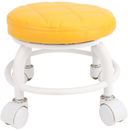 Niedriger Rollhocker mit 360 Grad Universalrädern, PU Ledersitz, Rollhocker, Mobiler Rollstuhl, Bequemer Leder Bürohocker, Arbeitsstuhl für Zuhause, Büro, Garage, Geschäft (ORANGE)