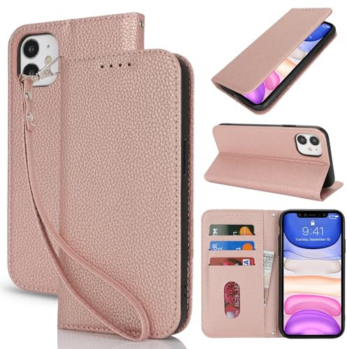 Lipvina Handyhülle für iPhone 11.Premium PU-Leder Handyhülle mit Kartenfach,Standfunktion,RFID-Schutz.Klapphülle und Handytasche aus lederhülle,kompatibel für das iPhone 11,Die,Rose Gold
