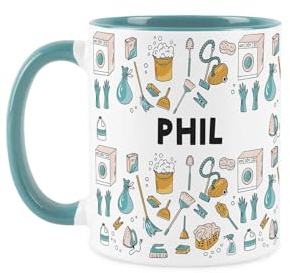 Purely Home Custom Cleaner Mug - Humourous Cleaning Housekeeper Novelty Gift - Tea/Coffee Blue Ceramic Cup Personalised Present for Cleaners