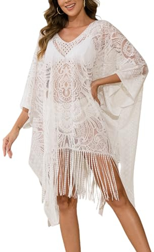 colornival Sexy Lace Swimsuit Cover-Up for Women, Bathing Suit Cover Up, V-Neck Beach Cover Up for Vacation and Party