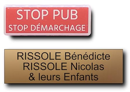 Plaque boite aux lettres personnalisable - 10 cm x 2,5 cm - Stop pub dome 3D - Etiquette boite aux lettres - Plaques avec nom - Pas de publicité (Or Mat)