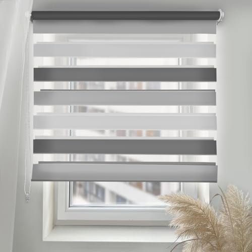 Home-Vision® DuoRollo Schrauben, Doppelrollo mit Bohren zum Anschrauben, DuoRollos für Fenster und Türen (Hellgrau-Grau-Graphit, B145 x H220 cm)