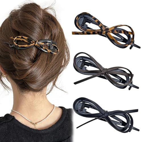 Kinretixia Juego de 3 pinzas para el pelo con lazo para mujer, pinzas planas para el pelo, pinzas para el pelo fino, pinzas laterales con agarre fuerte, pinzas antideslizantes