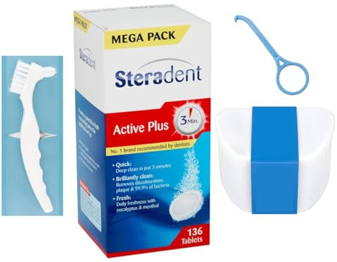 Retainer Cleaner Kit with Active Plus 136 Tablets, Bath Case & Denture Brush + Removal Tool – Brite & Fresh Dental Cleaning for Aligners, Invisalign, Mouthguards – Odor-Free, Kills 99.9% Bacteria