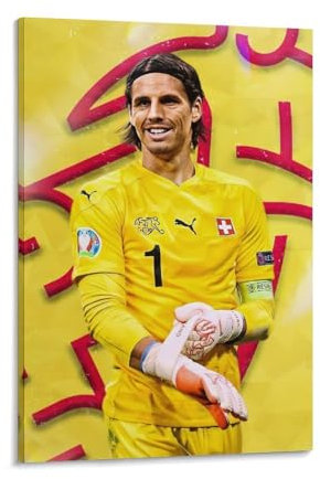 GARMERS Yann Sommer Kunstdruck auf Leinwand, Motiv Schweizer Fußballer, Torwart, für Zuhause, Büro, Klassenzimmer usw., Wanddekoration, 30 x 45 cm, Rahmenstil-2