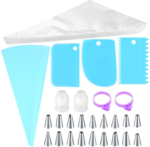 wugongshan Lot de 126 poches à douille avec douilles : 100 poches à douille et 18 douilles en acier inoxydable & 2 coupleurs et 1 ensemble de poches à douille professionnelles Eva, etc. Décoration de