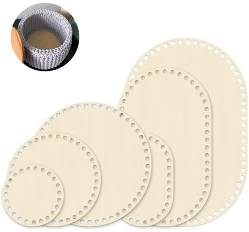 6 Stück Korbboden zum Häkeln, Ovaler und Rund Holzboden zum Häkeln, Korbboden aus Holz, Naturholzkorbboden Korb Flechten Set für DIY Korbflechten Liefert Basteln 10/15/20/25/30cm