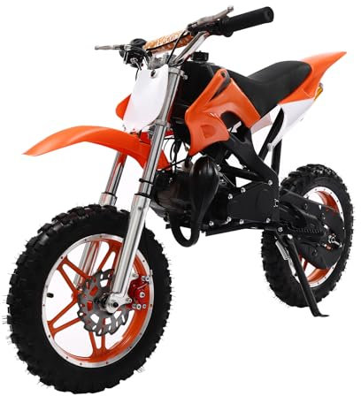 49cc Dirt Bike,Kinder Jugend Crossbike Pocket Cross,10 Zoll 2-Takt Motorrad Motorbike,Hand-Zug-Start-Methode,Scheibenbremsen,Bis 60 km/h, Max 100kg, Motorsport Pocket Crossbike (Orange)
