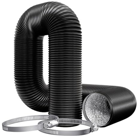 4 Inch (100mm) Flexible Aluminum PVC Ventilation Ducting Hose - 5m Black Air Duct Pipe for Extractor Fan, Hydroponics, Grow Tents, Dryer Vents