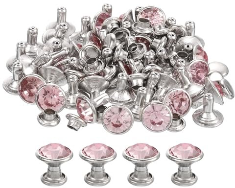 QUARKZMAN 80 Pcs Rivets à Strass Rose, 8mm/0.31 Rivets en Cristal pour Travail du Cuir, Rivets à Double coque Métallique avec Strass pour DIY, Sacs à Main, Cadre Argenté