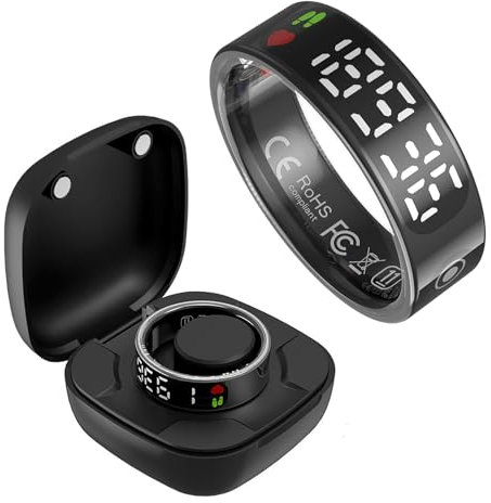 Smart Ring with Display Heart Rate Monitor Fitness Ring Step Counter Sleep Tracker Health Rings Calories Fitness Tracker for Android iOS