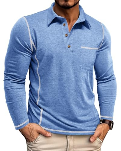 LAOARA Poloshirt Herren Langarm Polo Shirt T-Shirts für Herren Sport Slim Fit Regular mit Tasche Knopfleiste M-3XL