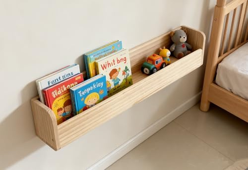 Heehee Massivholz Bücherregal Organizer für Bücher, Spielzeugaufbewahrung Regal Wandregal für Kinder und Erwachsene (1-Stufig x 2, 60 cm)
