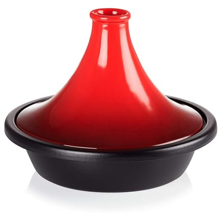 HAJHI 27/32 Cm Fonte Plat Tajine avec Couvercle économie D'énergie Tajine Marocain Usage Domestique émaillage pour Mijoter Sauter(32CM)