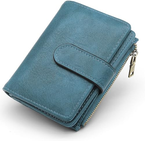 GOUNNU Portefeuille Femme en Cuir PU Petit Porte Monnaie Blocage RFID Petit Feuille Femme Court 17 Emplacements de Cartes et Zippé Porte à Monnaie Porte Feuilles pour Femmes Vintage (Bleu Paon)