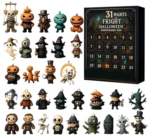 Halloween Adventskalender 2025, 31 Tage Figuren Halloween Countdown Kalender, Horror Halloweens Adventskalender Set Mit Figuren, Gruselige Puppen Sammler Countdown Kalender Halloweens Dekoration