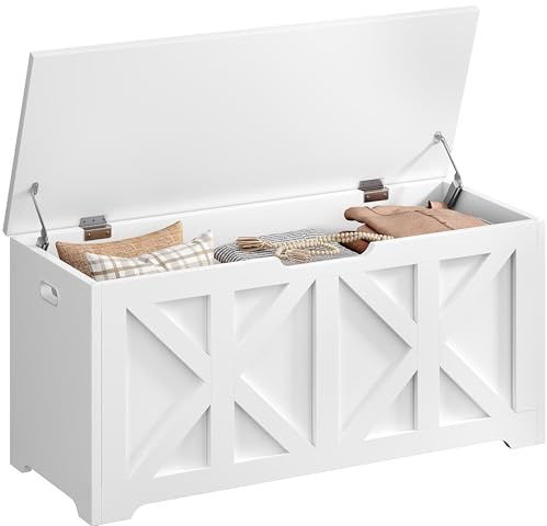 Yaheetech Storage Chest Blanket Box Shoe Bench, 132L, 40x100x46.5cm, White | Wooden Storage Trunk with Safety Hinged Lid, Modern Storage Bench for Hallway/Entryway/Living Room/Bedroom