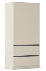 Rauch Möbel Costa, Kleiderschrank, Farbe Beige, Breite 91 cm | Schrank, 2-türig, 2 Schubladen, Push-to-open, Zubehör Premium, für Schlafzimmer, Kinderzimmer, Babyzimmer, Garderobe