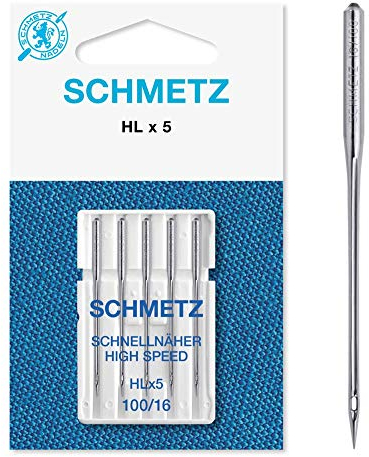 SCHMETZ | 5 Nähmaschinennadeln | Schnellnäher Spezial | HLX5 | Nadeldicke 100/16 | auf jeder gängigen Haushaltsnähmaschine einsetzbar