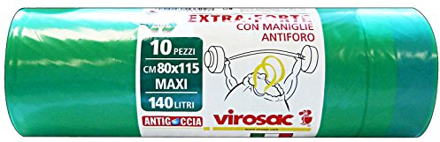 VIROSAC Lot de 10 Sacs Poubelle 80 x 115 Verts Extra-forts, Jaune, L