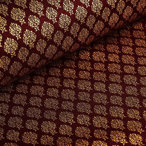 Ornamento - Baumwollstoff mit glänzendem Golddruck - 100% Baumwolle - für Tischdecken, Deko, Bekleidung... - Meterware (bordeaux)